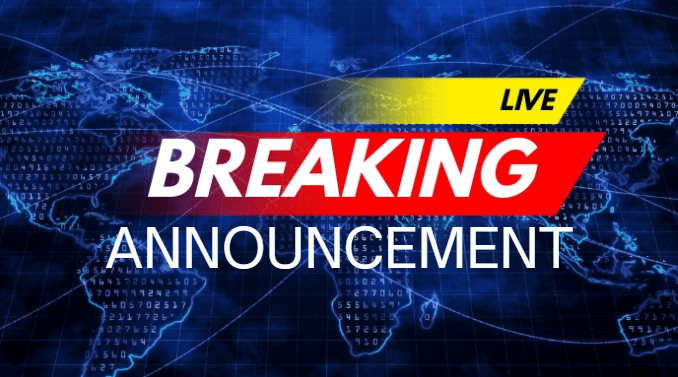 Breaking announcement live news graphic with blue digital world map background